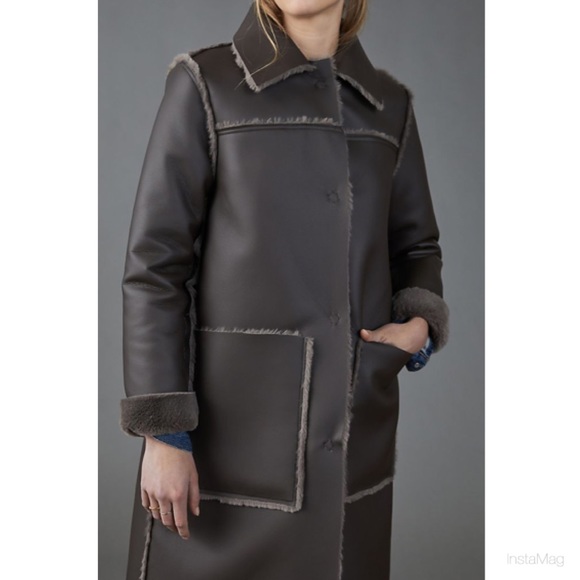 MAEVE Gray Reversible Faux Leather & Faux Fur Long Coat - Picture 4 of 16